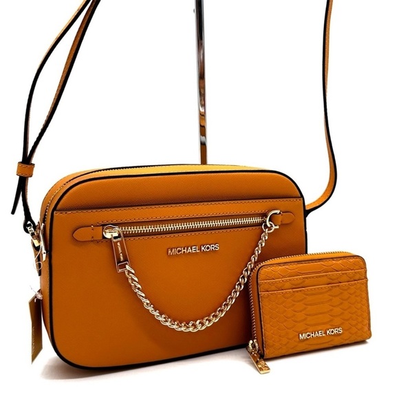 Michael Kors Large EW Crossbody Bag & Medium ZA Card Case Wallet Cider - Picture 3 of 13